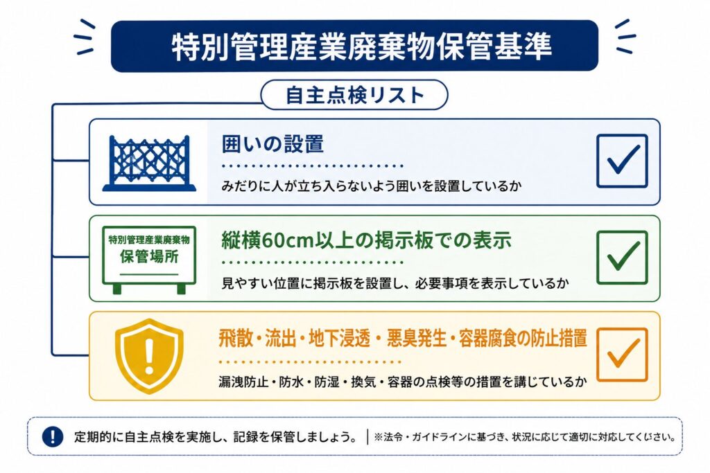 特別管理産業廃棄物の保管基準を確認する自主点検リスト