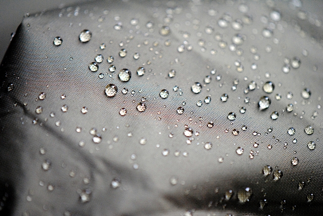 丸い水滴が乗っている生地