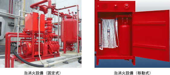 固定式と移動式の泡消火設備