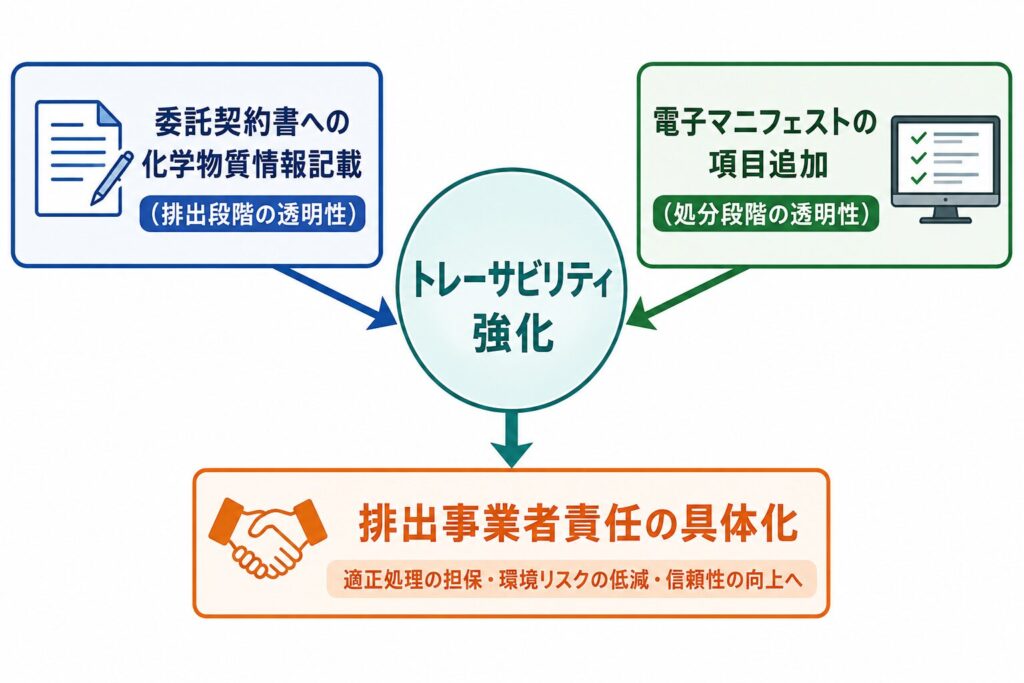 トレーサビリティ強化と排出事業者責任の関係を示した図解